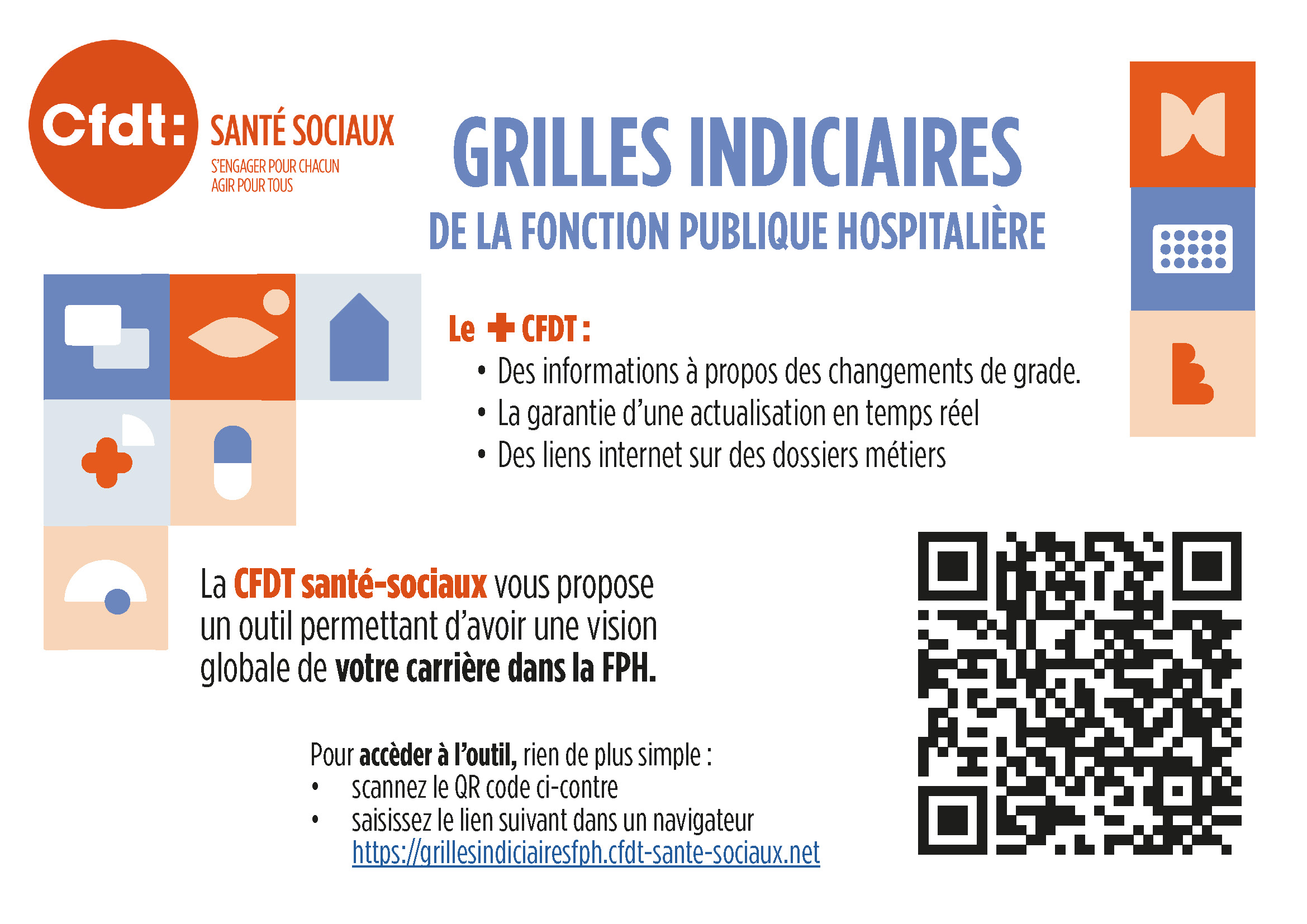 Affichette avec QR code pour consulter les grilles indiciaires de la FPH
